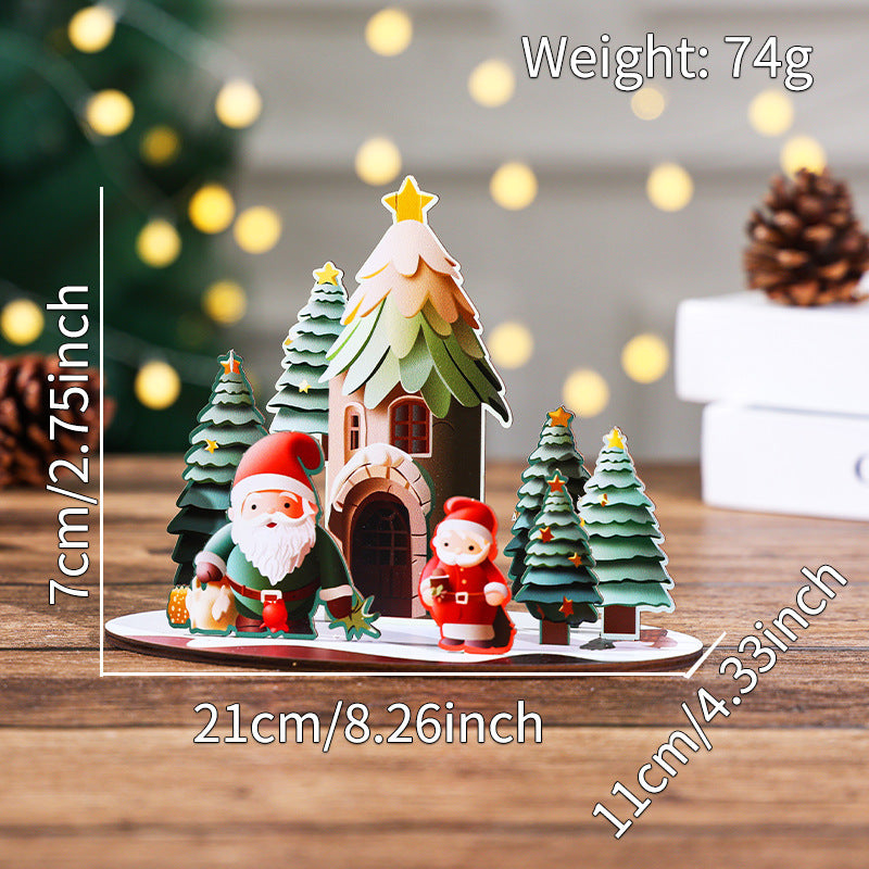 Christmas Cartoon Wooden House DIY Kit – 3D Puzzle Painting Craft