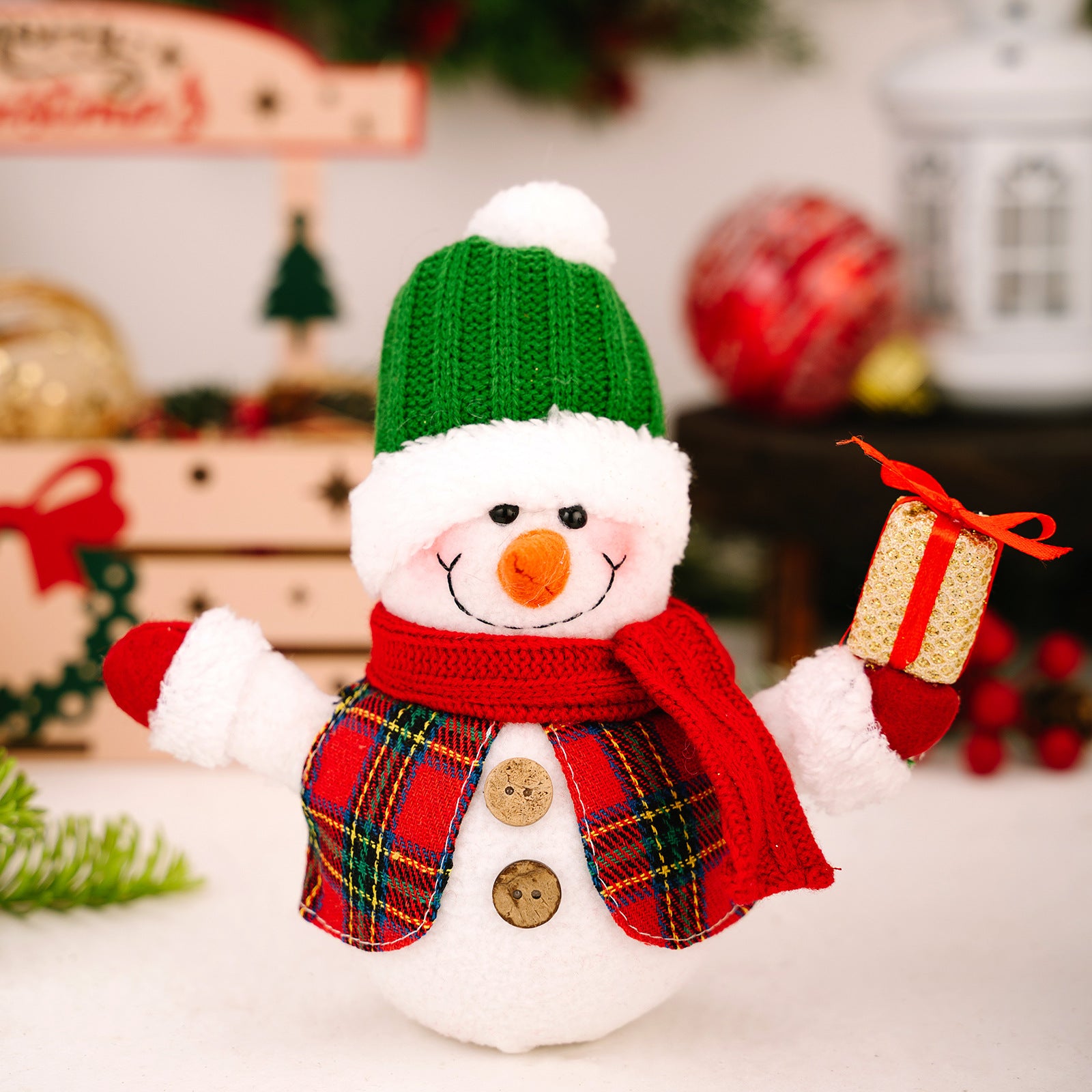 Christmas Decoration Item LED Snowman Figurine with Light Desktop Ornament
